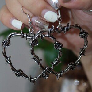 Gothic Thorny Rose & Heart Shaped Earrings